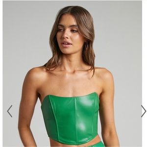 Faux Leather Cropped Corset in Green